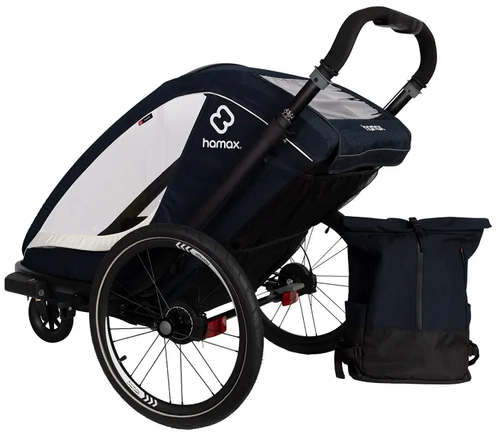 HAMAX Breeze One - jednoosobowa przyczepka rowerowa z zestawem do biegania | Navy/Cream