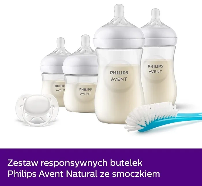 PHILIPS AVENT Natural Response - zestaw: 5 butelek + smoczek + szczotka | 0 m+