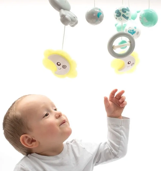 BABY MIX - karuzela do łóżeczka z projektorem i pozytywką | Szara