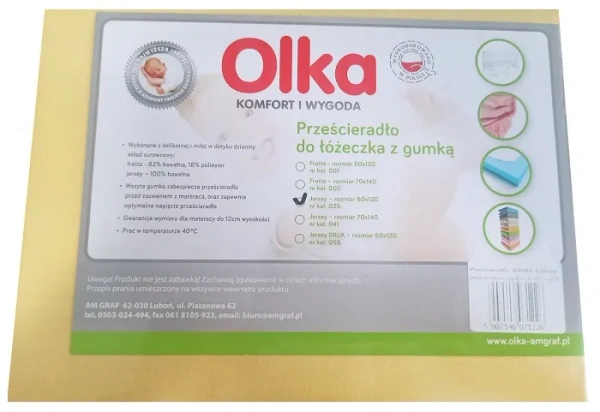 OLKA - prześcieradło jersey do łóżeczka 120 x 60 cm | Żółte