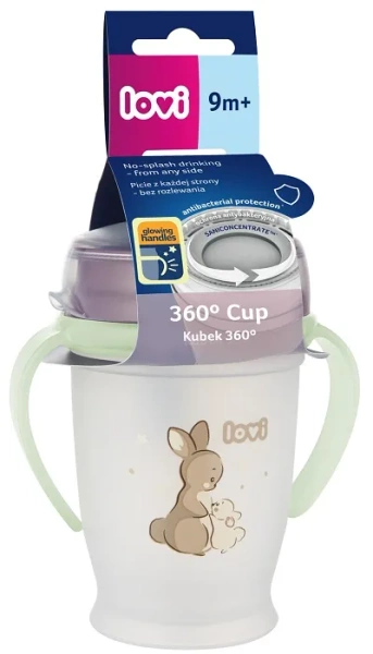 LOVI Night&Day - kubek niekapek 360°, 250 ml, 9 m+ | Rabbit