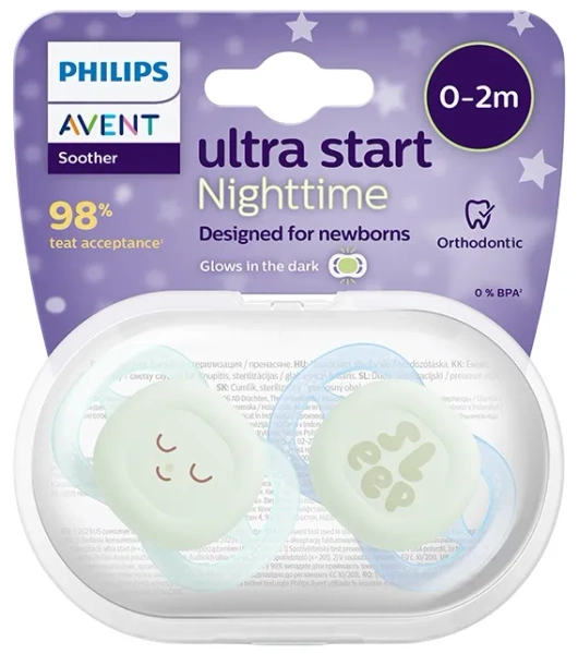 PHILIPS AVENT Ultra Start Nighttime - smoczek ortodontyczny 2 szt. | 0-2 m