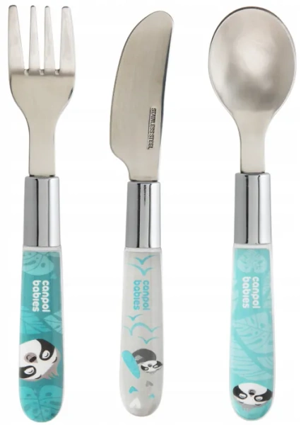 CANPOL BABIES Exotic Animals - sztućce dla dzieci ze stali nierdzewnej 18 m+ | Niebieskie