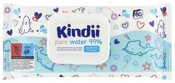 KINDII Pure Water - chusteczki nawilżane z 99% wody dla niemowląt i dzieci | 60 szt.