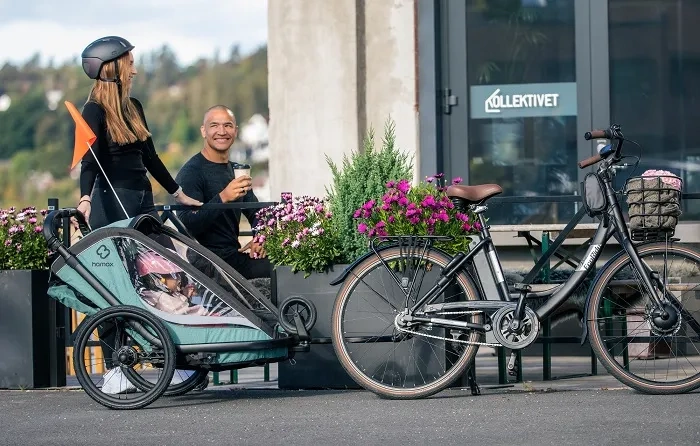 HAMAX Cocoon - dwuosobowa przyczepka rowerowa z zestawem do biegania | Green/Black