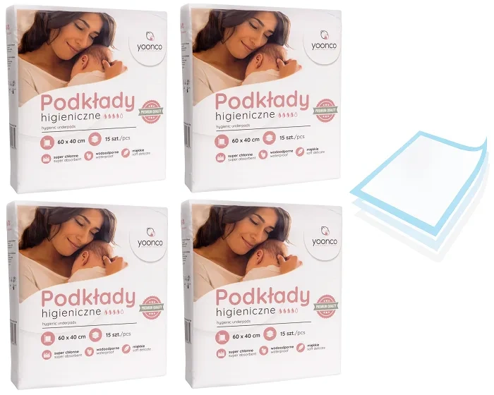 YOONCO - superchłonne podkłady higieniczne 60x40 cm | 4 x 15 szt.