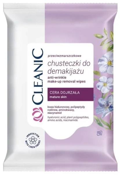 CLEANIC Cera Dojrzała - przeciwzmarszczkowe chusteczki do demakijażu | 10 szt.