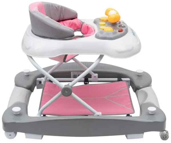 BABY MIX - chodzik 2w1 z bujakiem, kierownicą i silikonowymi kółkami | Różowy