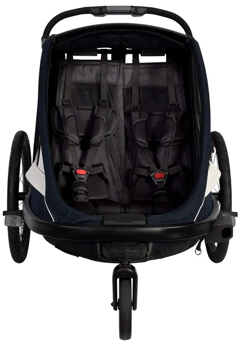 HAMAX Breeze - dwuosobowa przyczepka rowerowa z zestawem do biegania | Navy/Cream