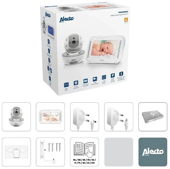 ALECTO DVM200MGS - niania elektroniczna z ruchomą kamerą i wyświetlaczem + projektor nocnego nieba GRATIS!