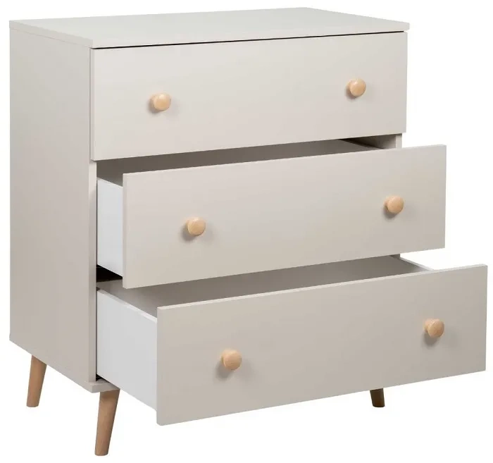 YOONCO - łóżeczko drewniane Iwi z szufladą + komoda z przewijakiem | Beżowe