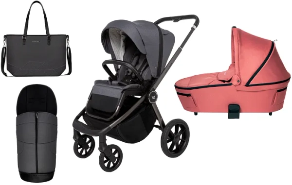 MUUVO Quick SE 2 - wózek wielofunkcyjny, zestaw 2w1 z gondolą Quick 3.0 | Diamond Graphite + Pure Pink (+ ADAPTERY)