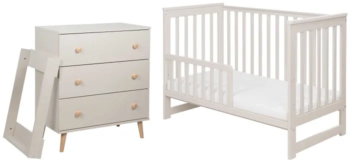 YOONCO - łóżeczko Iwi + komoda + przewijak miękki Króliczek | Beż