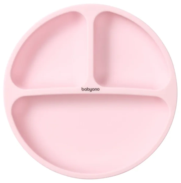 BABYONO - silikonowy talerzyk trójdzielny z przyssawką | Różowy