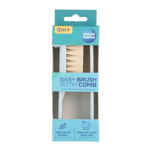CANPOL BABIES - szczotka i grzebień dla niemowląt z miękkim, naturalnym włosiem | niebieska