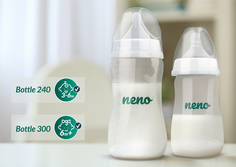 NENO Leite/Bottle 300 - kolektor na mleko MAGICZNA BUTELKA + butelka do karmienia i nauki picia ze smoczkiem 300 ml