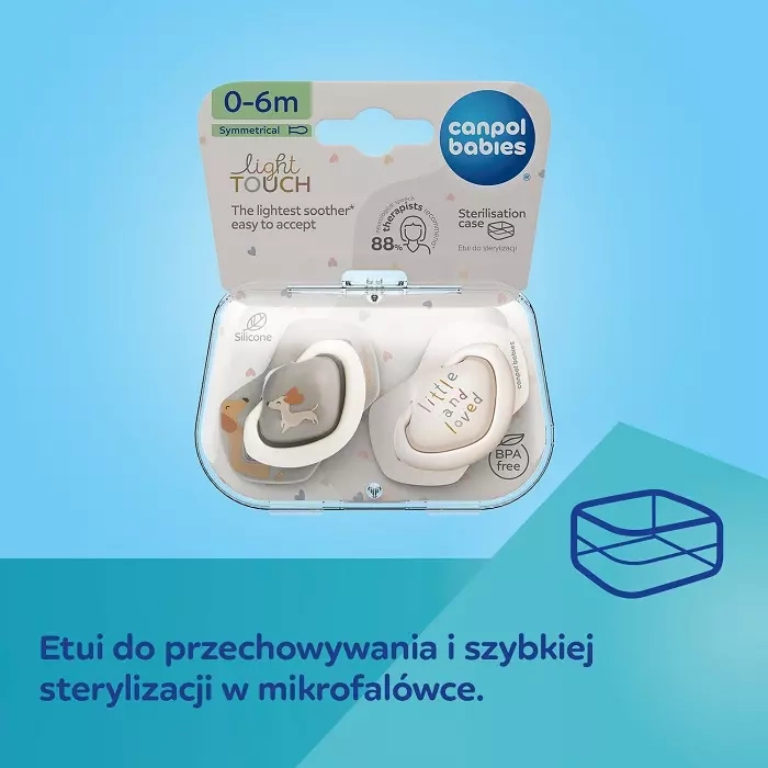CANPOL BABIES - smoczek silikonowy Light touch 0-6m symetryczny | DOGS 2 szt.