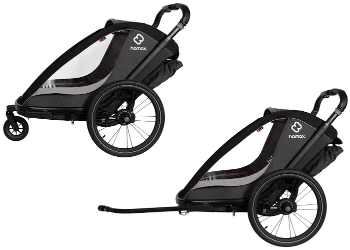 HAMAX Cocoon - dwuosobowa przyczepka rowerowa z zestawem do biegania | Grey/Black