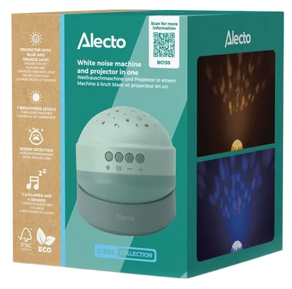 ALECTO BC130 - projektor 2w1 z białym szumem i kołysankami | Miętowy