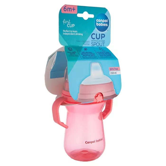 CANPOL BABIES - kubek z silikonowym ustnikiem FirstCup 250ml | różowy
