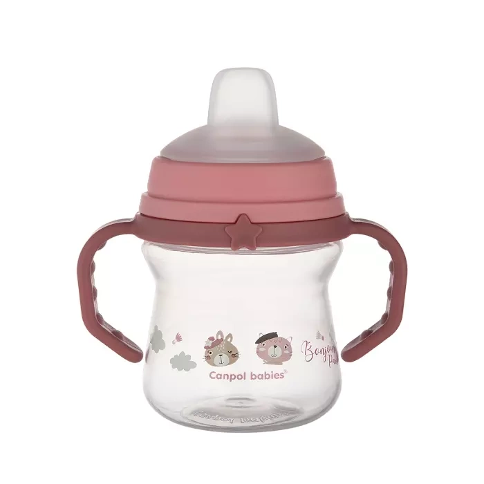 CANPOL BABIES - kubek z silikonowym ustnikiem FirstCup 150ml | BONJOUR PARIS różowy