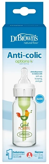 DR BROWN'S Options+ - antykolkowa, wąska szklana butelka standard 120 ml, poziom 1 | 0 m+