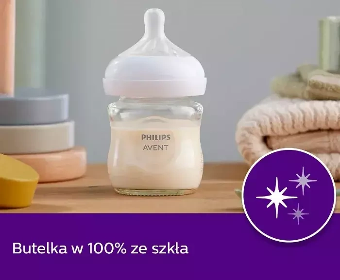 PHILIPS AVENT Natural Response - szklana butelka antykolkowa 120 ml | 0 m+