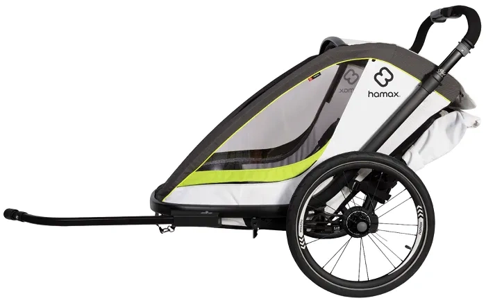 HAMAX Breeze - dwuosobowa przyczepka rowerowa z zestawem do biegania | White/Green