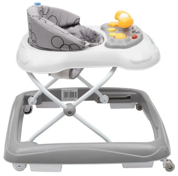 BABY MIX - chodzik z kierownicą i silikonowymi kółkami | Szary