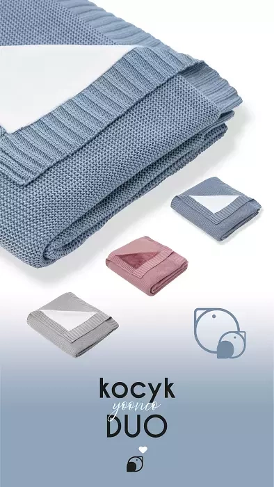 YOONCO Duo - dwustronny kocyk bambusowy z minky 80x100 cm | Niebiesko-biały