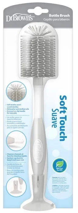 DR BROWN'S - silikonowa szczotka do butelek i smoczków z przyssawką | Szara
