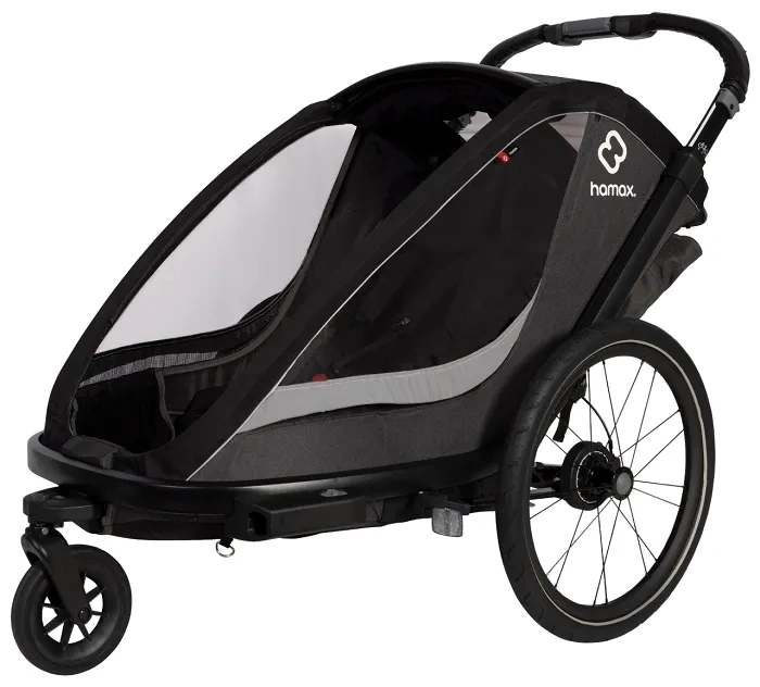 HAMAX Cocoon - dwuosobowa przyczepka rowerowa z zestawem do biegania | Grey/Black