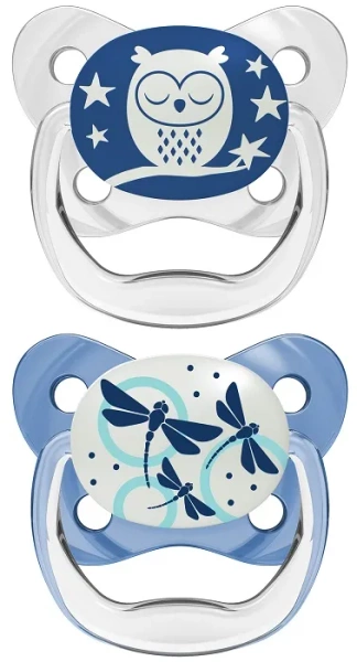 DR BROWN'S Prevent - 2 x smoczek ortodontyczny świecący w ciemności, niebieski | 0-6 m