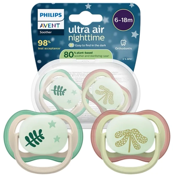 PHILIPS AVENT Ultra Air Nighttime - smoczek ortodontyczny 2 szt. | 6-18 m