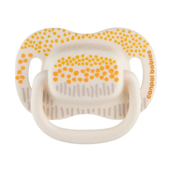 CANPOL BABIES - smoczek uspokajający silikonowy 6-18m symetryczny MOUNTAINS 2 szt. | żółte