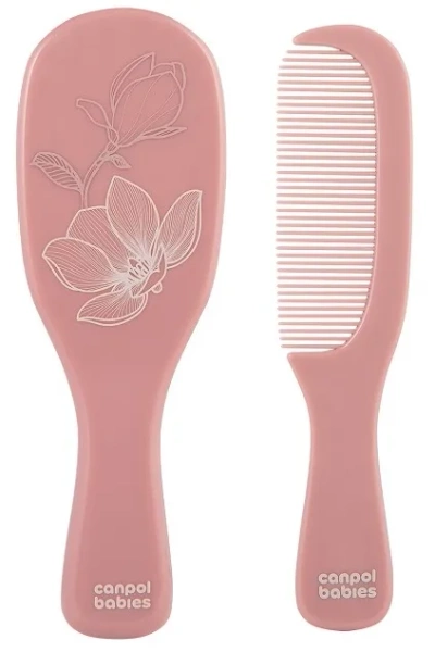 CANPOL BABIES - szczotka i grzebień z naturalnym włosiem GOLD | różowa