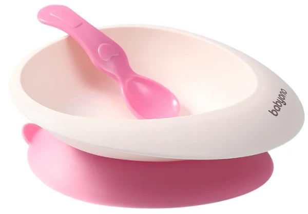 BABYONO - miseczka z przyssawką i łyżeczką | Różowa
