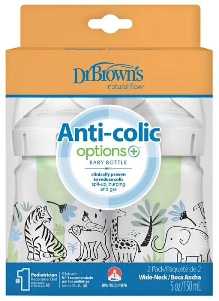 DR BROWN'S Options+ - 2 x antykolkowa, szeroka butelka 150 ml (0 m+) | Dżungla