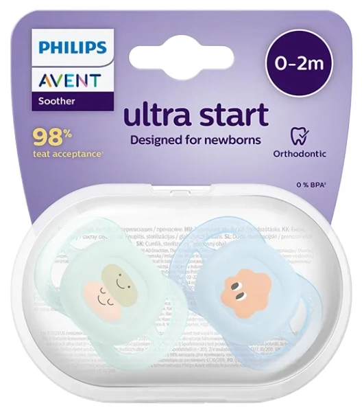 PHILIPS AVENT Ultra Start - smoczek ortodontyczny 2 szt. | 0-2 m