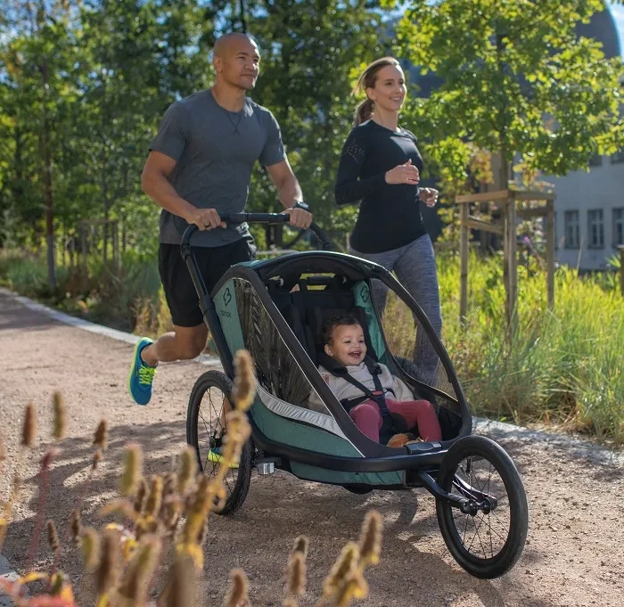 HAMAX Cocoon - dwuosobowa przyczepka rowerowa z zestawem do biegania | Grey/Black