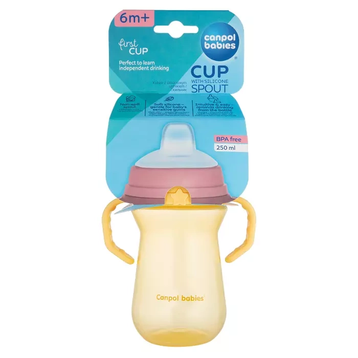 CANPOL BABIES - kubek z silikonowym ustnikiem FirstCup 250ml | żółty