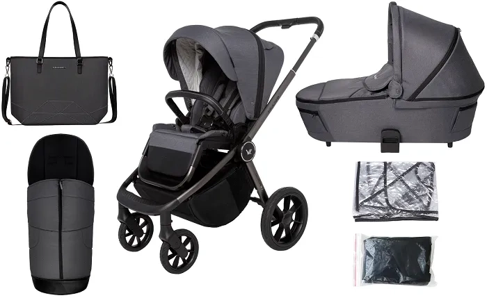 MUUVO Quick SE 2 - wózek wielofunkcyjny, zestaw 2w1 z gondolą Quick 3.0 | Diamond Graphite + Iron Graphite (+ ADAPTERY)