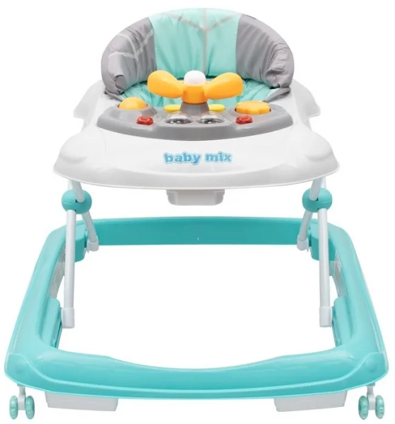 BABY MIX - chodzik z kierownicą i silikonowymi kółkami | Miętowy