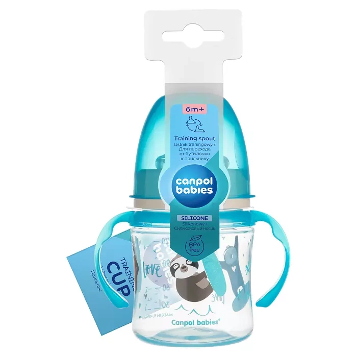 CANPOL BABIES - kubek treningowy silikon 120 ml PP EasyStart | EXOTIC ANIMALS niebieski