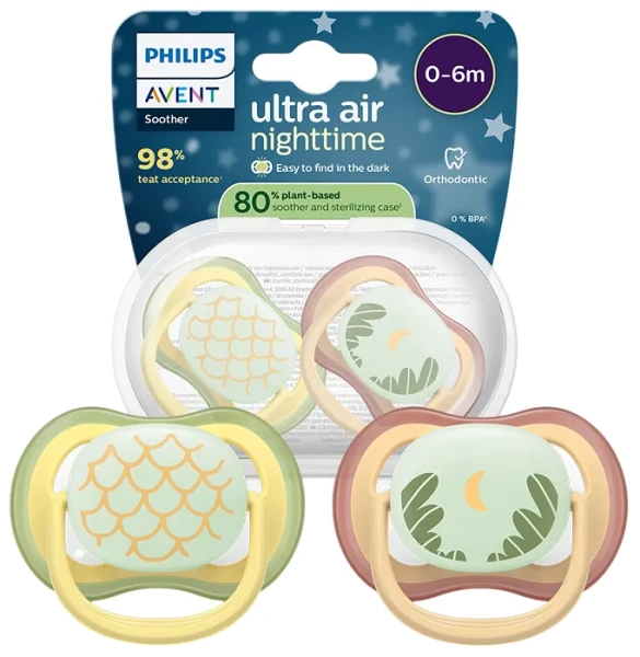 PHILIPS AVENT Ultra Air Nighttime - smoczek ortodontyczny 2 szt. | 0-6 m