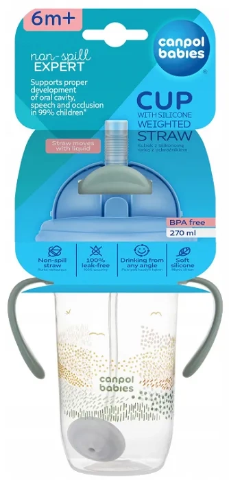 CANPOL BABIES Mountains - kubek niekapek z rurką i odważnikiem 270 ml | Zielony