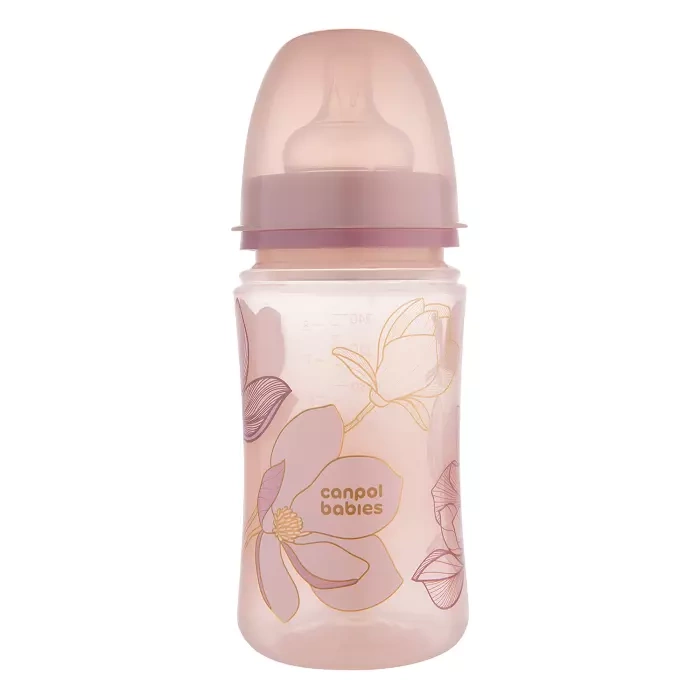 CANPOL BABIES - butelka szeroka antykolkowa 240ml EasyStart | GOLD różowa