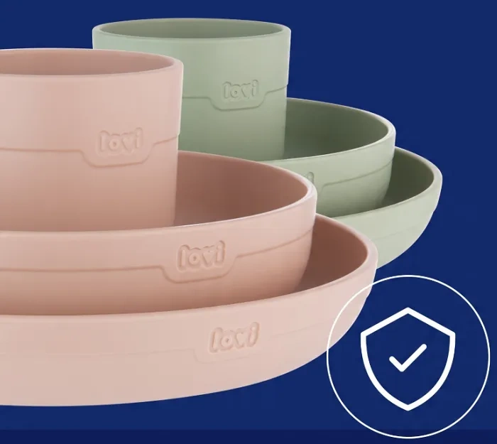 LOVI - zestaw naczyń: miseczka, talerz i kubek | Nude