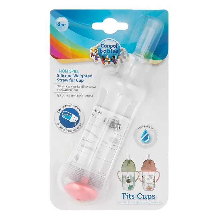 CANPOL BABIES - niekapiąca rurka silikonowa z odważnikiem 1szt. | różowa
