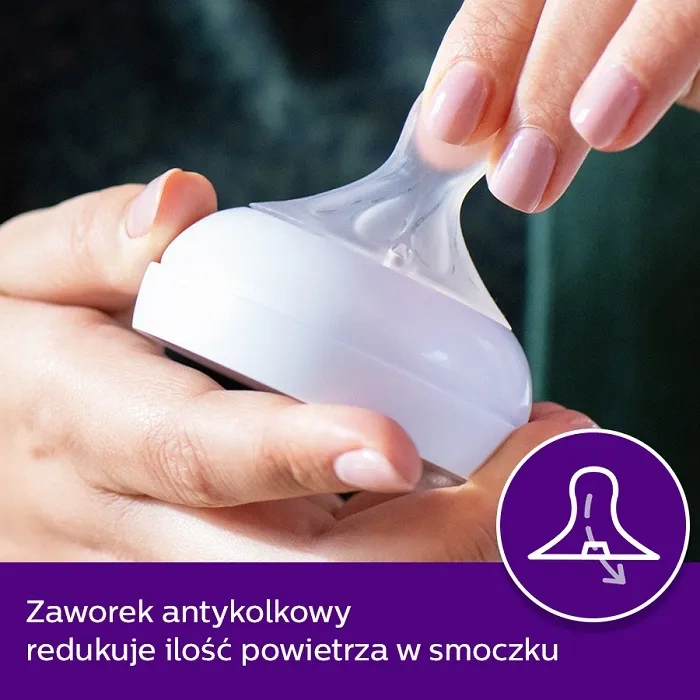 PHILIPS AVENT - antykolkowa butelka Natural Response 125 ml + smoczek ortodontyczny Ultra Start Nighttime 2 szt. | 0 m+